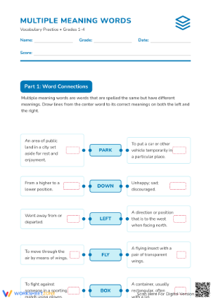 Multiple Meaning Words Worksheet | Printable Grade 1-4 ELA