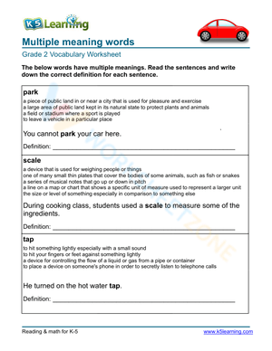 Multiple meaning words - Write 1