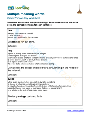 Multiple meaning words - Write 2