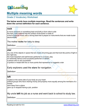 Multiple meaning words - Write 5
