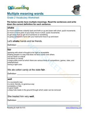 Multiple meaning words - Write 6
