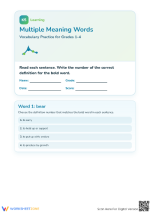 Multiple Meaning Words Worksheet | Grade 3 Essential