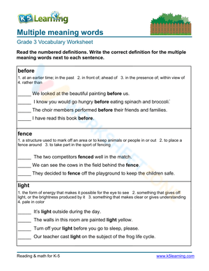 Multiple meaning words - Write 8