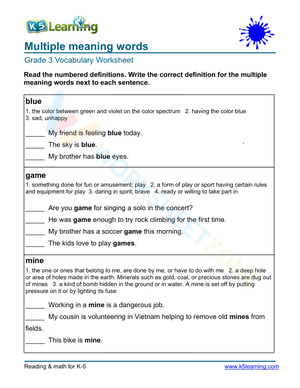 Multiple meaning words - Write 9
