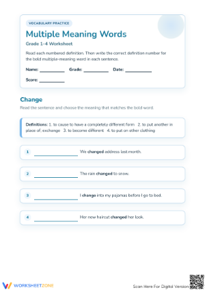 Printable Multiple Meaning Words Practice | Grades 1-4