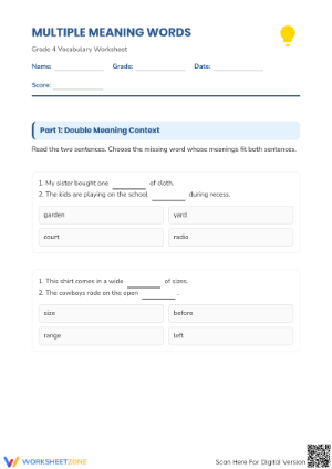 Essential Grade 4 Multiple Meaning Words Worksheet