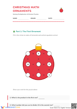 Christmas Math Ornaments Worksheet | Essential Math