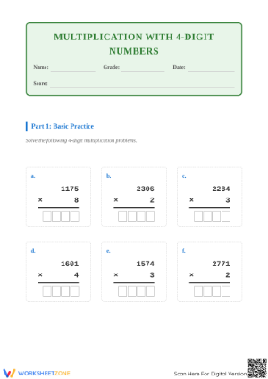 Printable 4-Digit Multiplication Worksheet | Grade 4 Math