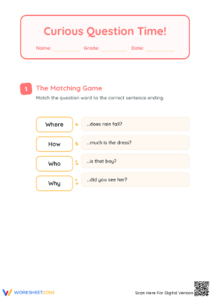 Printable Question Words Worksheet | Grade K ELA