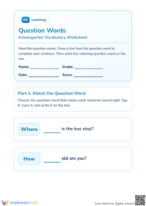 Printable Question Words Worksheet | Kindergarten ELA