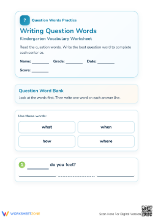 Printable Question Words Worksheet | Kindergarten ELA