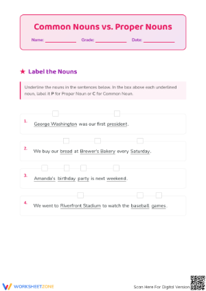 Essential Common and Proper Nouns Worksheet | Grade 1-3