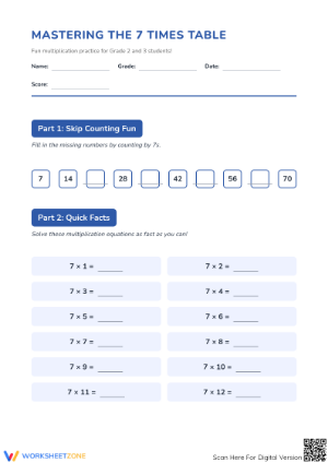 Essential 7 Times Table Worksheet | Grade 3 Math