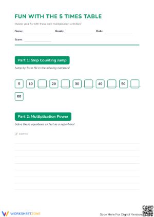 Grade 2-3 Five Times Table — Printable No-Prep Worksheet