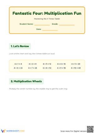 Printable 4 Times Table Multiplication Pack | Grade 3 Math