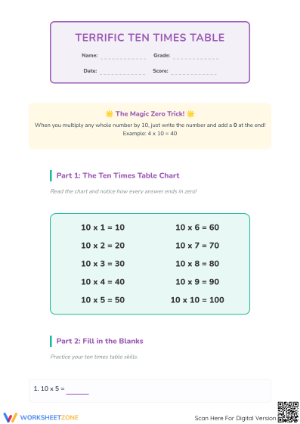 Essential 10 Times Table Worksheet | Grade 2-3 Math