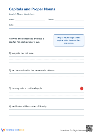 Capitalizing Proper Nouns Worksheet | Grade 1 Printable