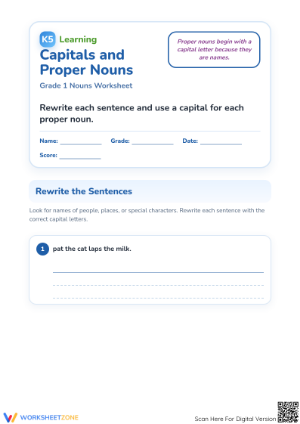 Proper Nouns Worksheet | Grade 1 ELA | Printable Practice