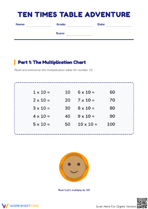 10x Times Table Printable Worksheet | Grade 2-3 Math