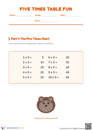 Printable 5x Times Table Worksheet | Grade 3 Math