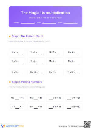 Essential 11x Times Tables Multiplication Math Worksheet