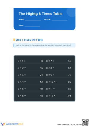 Printable 8 Times Table Worksheet | Grade 2-3 Math