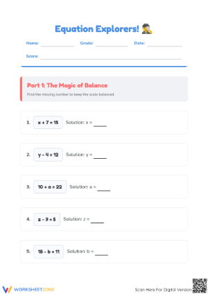 Printable Algebraic Equations Worksheet | Grade 3 & 4 Math