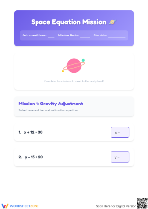 Printable Algebraic Equations Worksheet | Grade 4 Math