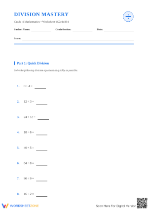 Essential Grade 4 Division Mastery & Word Problems Worksheet