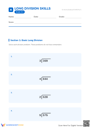 Printable Long Division Worksheet | Grade 4 Essential Math