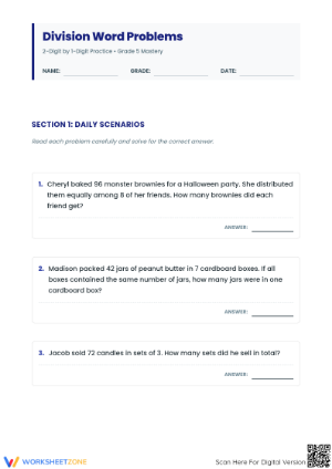 Essential 2-Digit by 1-Digit Division Word Problems Grade 5