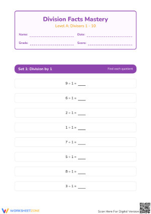 Printable Division Facts Worksheet | Grade 3 Math Mastery