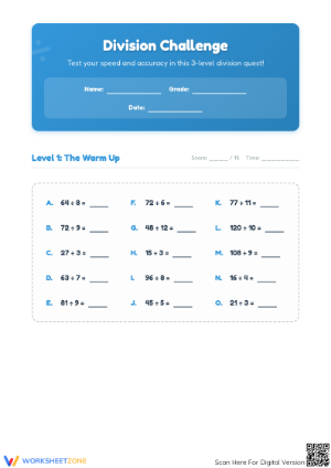 Division Fluency Worksheet (3 Levels) | Grade 3-5 Ready