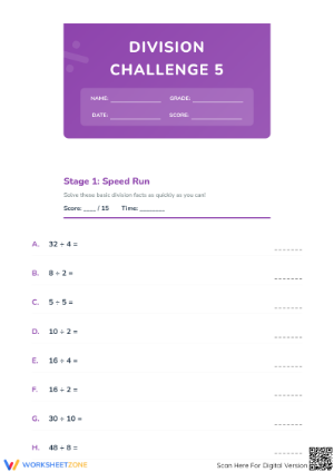 Printable Division Challenge Worksheet | Grade 3-5 Math