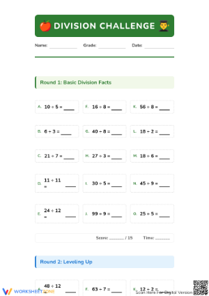 Division Challenge Worksheet | Essential Grade 3-5 Printable