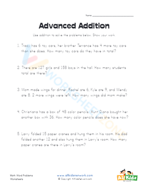 Advanced addition word problems 1