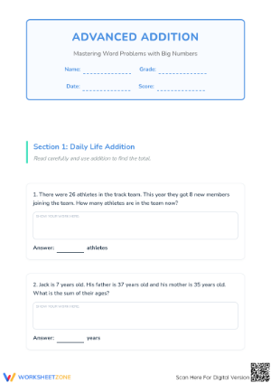 Printable Grade 3 Advanced Addition Word Problems Guide