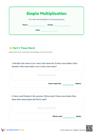 Essential Multiplication Word Problems: Grade 3 Printable