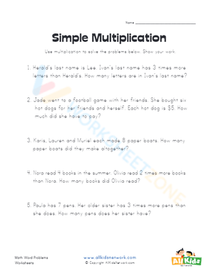 Simple multiplication word problems 1