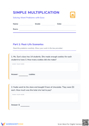 Printable Simple Multiplication Word Problems | Grade 3
