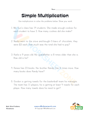 Simple multiplication word problems 2