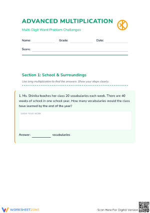 Printable Advanced Multi-Digit Multiplication: Grade 3 Math