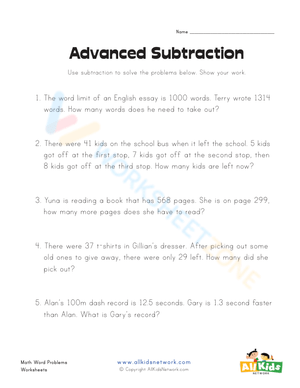 Advanced Subtraction Word Problems 2