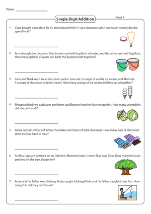 Single Digit Addition Worksheet for Beginners