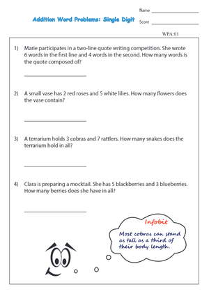 Addition Word Problems Worksheet for Kids