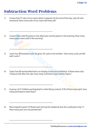 Subtraction Word Problems: Math Practice