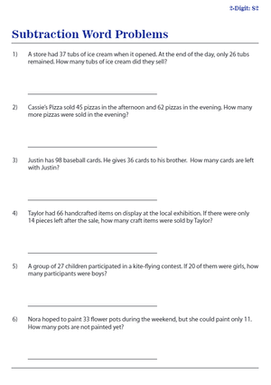Subtraction Word Problems: Math Practice