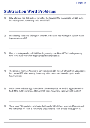 Subtraction Word Problems: Practice