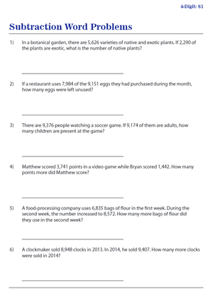 Subtraction Word Problems for Skill Practice