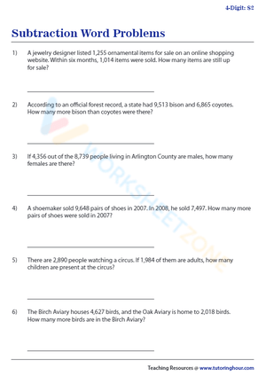 Engaging Subtraction Word Problems Worksheet